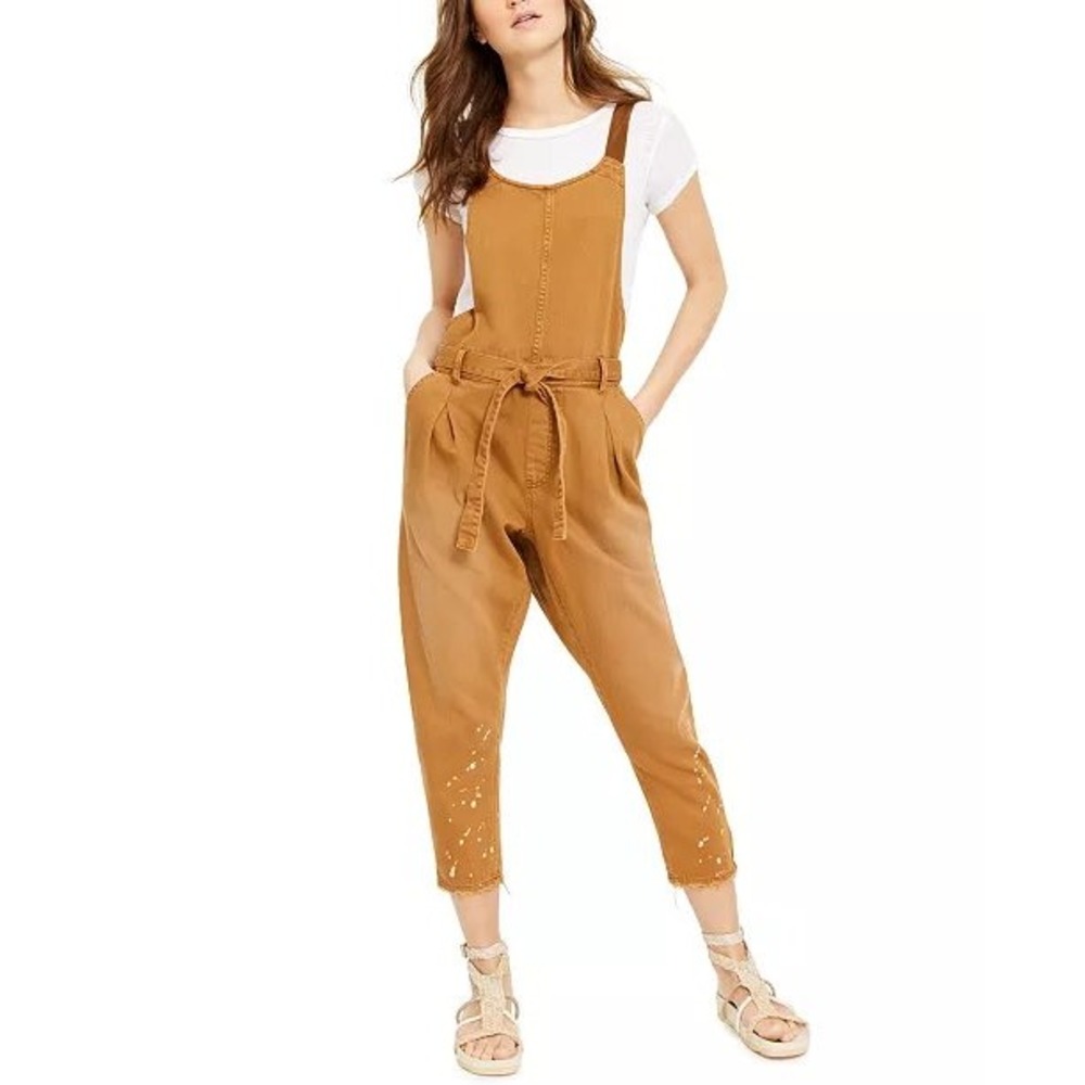 Free People Nobody's Fool Harem Jumpsuit‎ Overalls Camel Brown Splatter XS